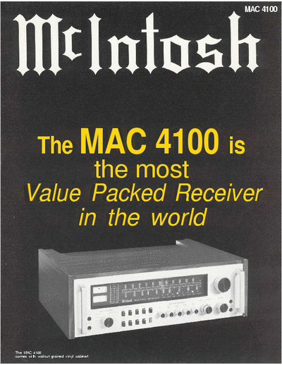 McIntosh MAC 4100 McIntosh Mac 4100 Stereo Receiver factory Brochure. Please enjoy ;-)
